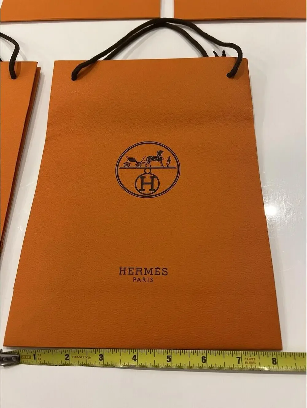 Hermes Orange Paper 5 Gift Bags Brown Cord Handles 8